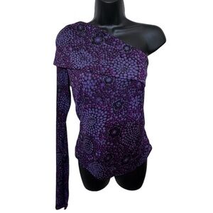 Guess Y2K 2000’s Asymmetrical One-Shoulder Top Purple Abstract Floral Size Large